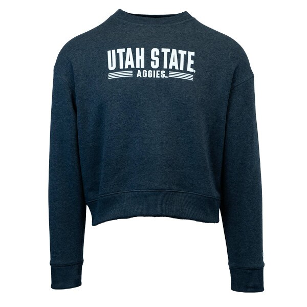 Navy Utah State Aggies Velvet Lettering Crew Sweatshirt